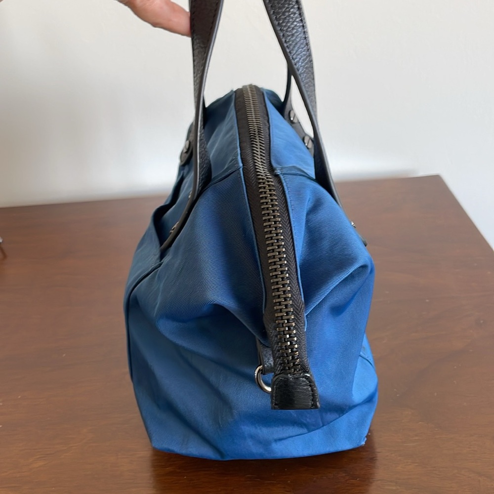 CHRISTOPHER KON Royal Blue Nylon and Black Leather Trimmed Zippered Satchel. - Picture 3 of 12